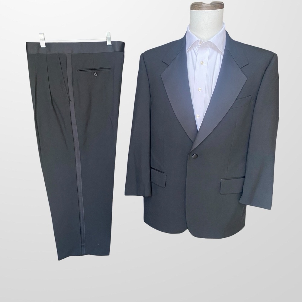 Black Tuxedo Saks Fifth Avenue 40S Dinner‎ Jacket Trousers Satin Shawl Formal